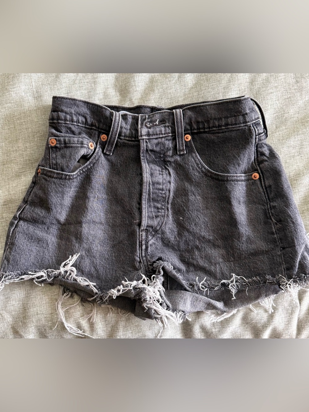 Levi's Black Frayed Hem Denim Shorts